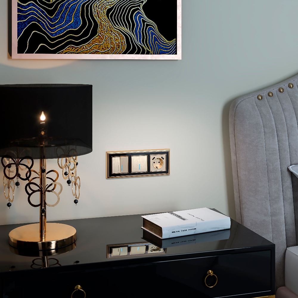 Выключатель двухклавишный встраиваемый Werkel с подсветкой Шампань рифленый W1120110 — изображение 2