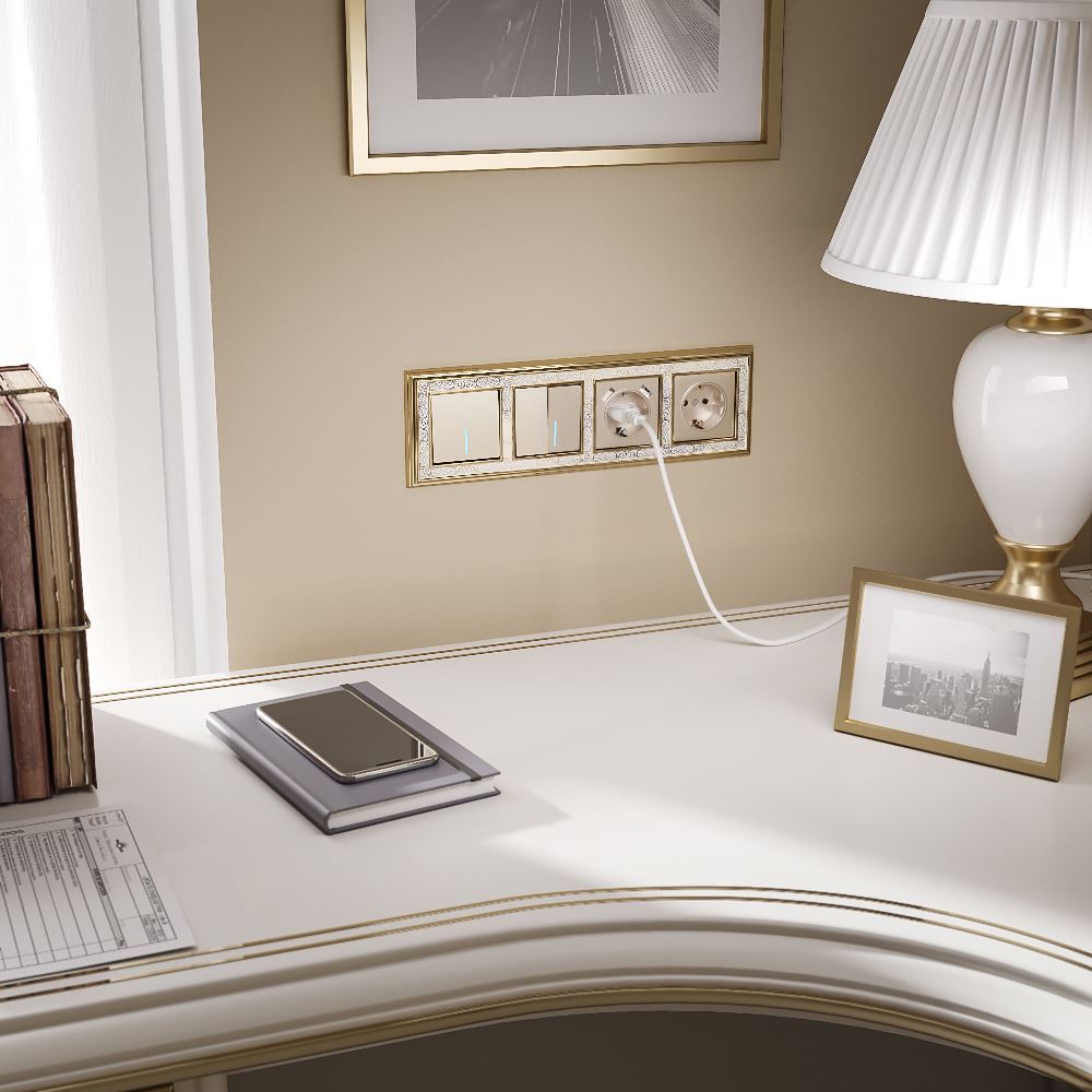 Выключатель двухклавишный встраиваемый Werkel с подсветкой Шампань W1120111 — изображение 2