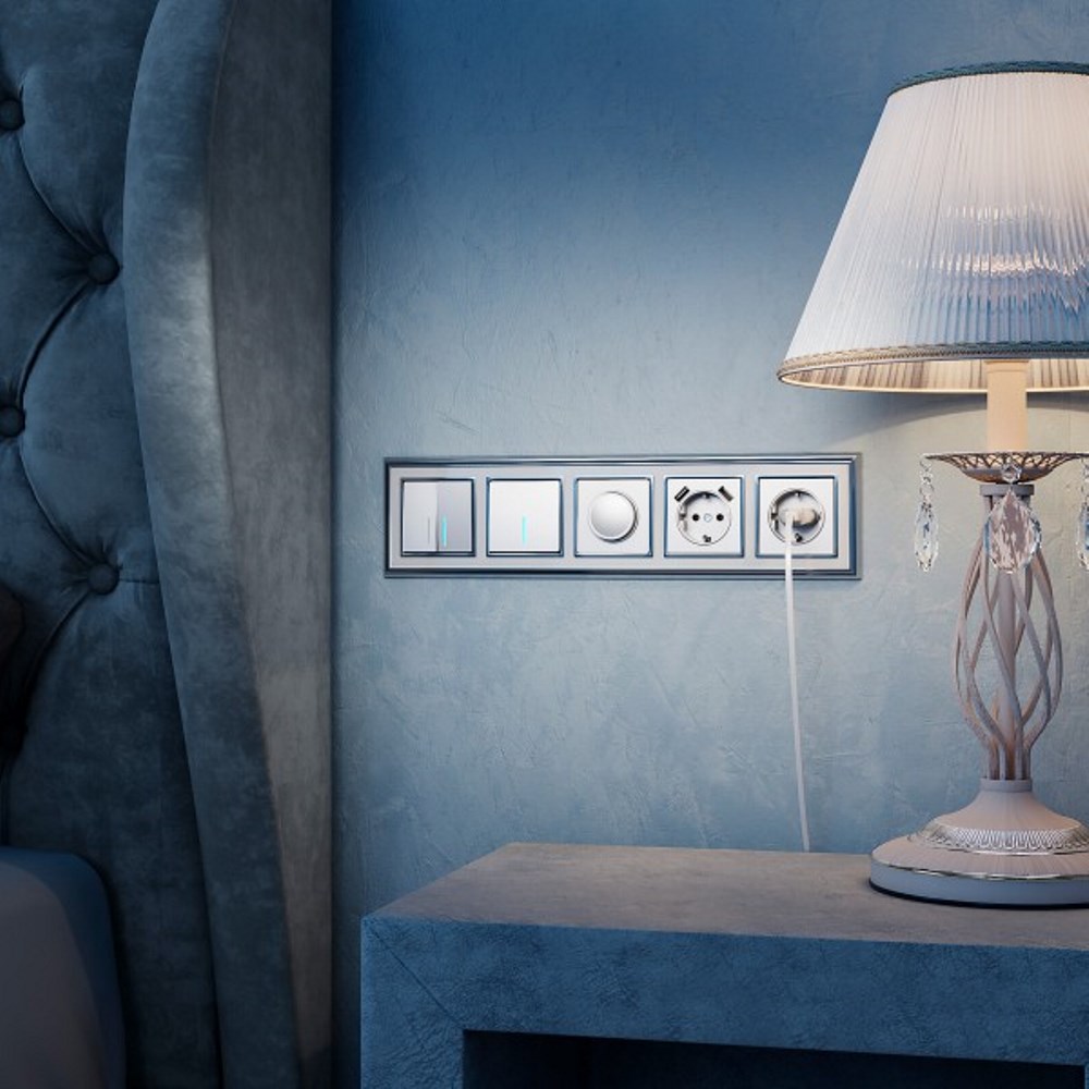 Выключатель двухклавишный встраиваемый проходной Werkel с подсветкой Cеребряный W1122106 — изображение 2