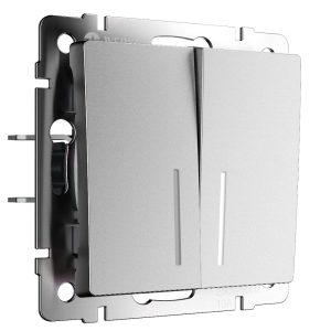 Выключатель двухклавишный встраиваемый проходной Werkel с подсветкой Серебряный матовый W1122165