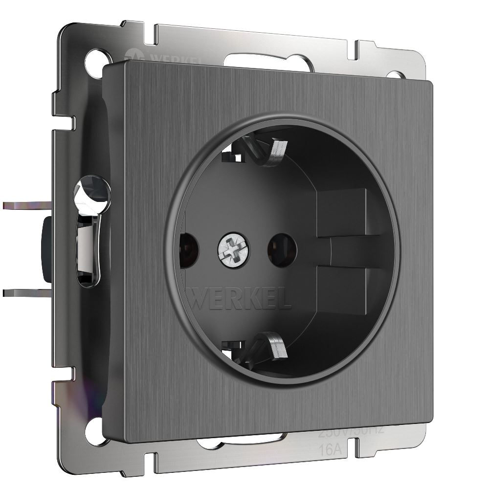 Розетка встраиваемая Werkel с заземлением и шторками Графит рифленый W1171104