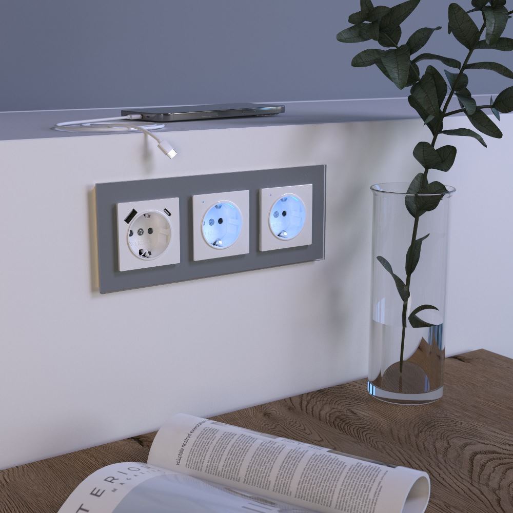 Розетка встраиваемая Werkel с заземлением, шторками и USB тип A+C Белый W1171701 — изображение 3