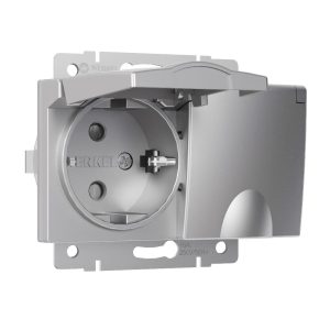 Розетка встраиваемая двойная влагозащищенная Werkel с заземлением, шторками и защитной крышкой Серебряный W1172206