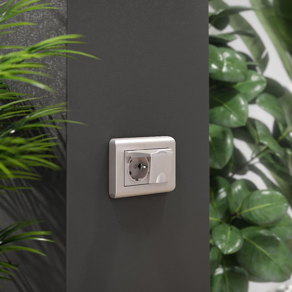 Розетка встраиваемая двойная влагозащищенная Werkel с заземлением, шторками и защитной крышкой Перламутровый рифленый W1172213 — изображение 3