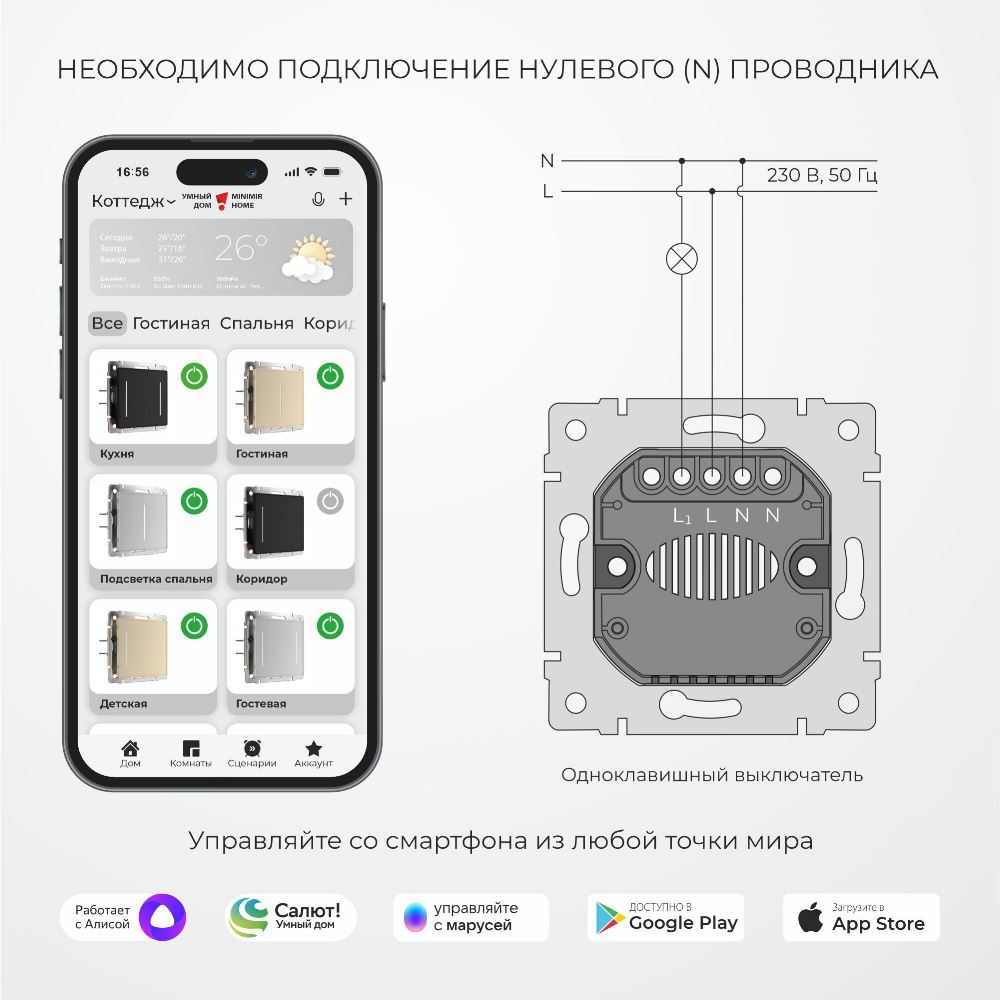 Выключатель одноклавишный встраиваемый сенсорный Werkel с Wifi Белый W4510601 — изображение 4