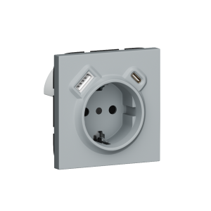 Розетка встраиваемая Donel R98 с заземлением и шторками + зарядка USB A+C 20W Серый матовый DA15500-DA22240