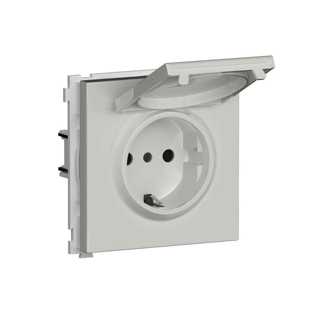 Розетка встраиваемая Donel R98 Schuko с крышкой и заземлением на винтах Белый глянцевый DA18800-DA45403