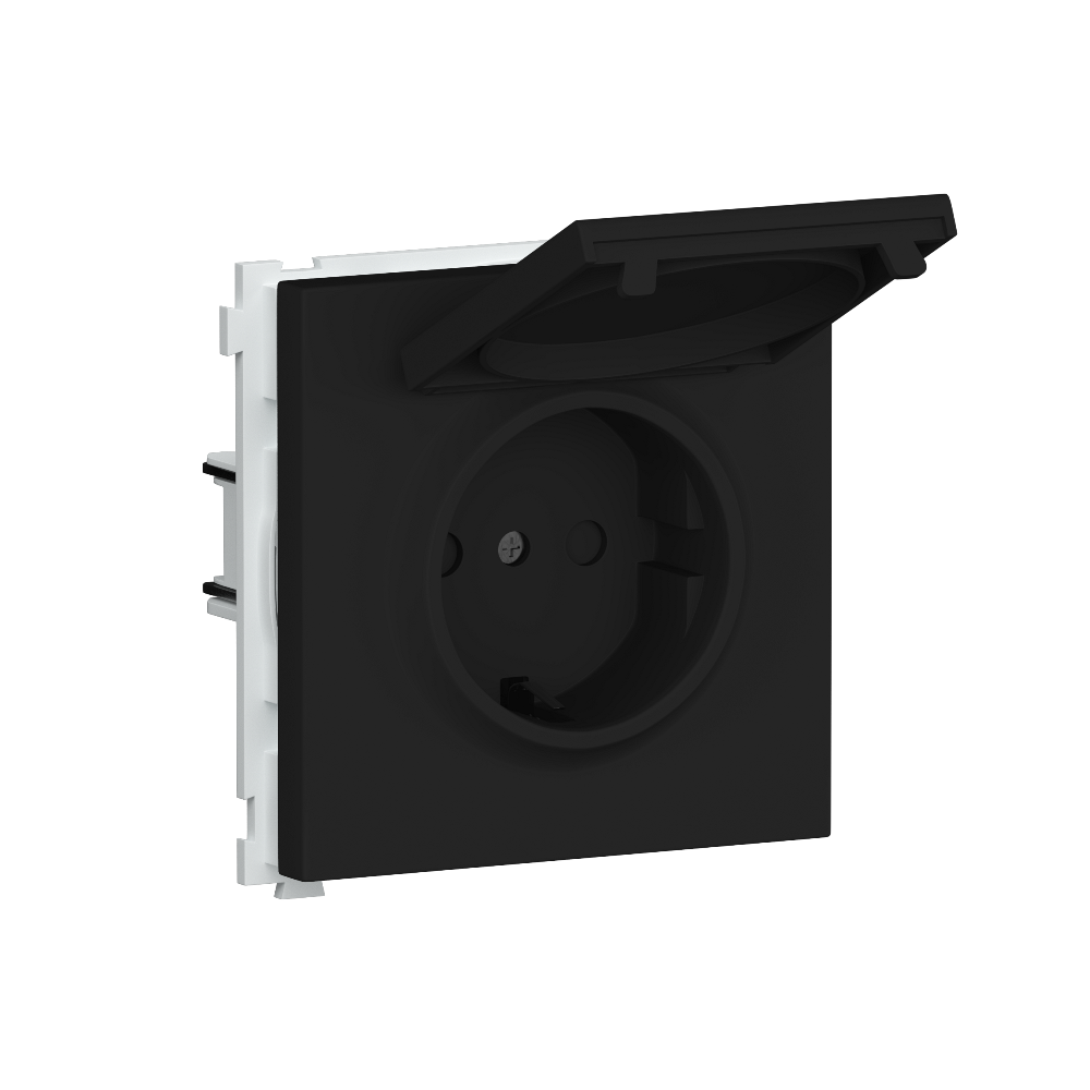 Розетка встраиваемая Donel R98 Schuko с крышкой и заземлением на винтах Карбон матовый DA18800-DA45430