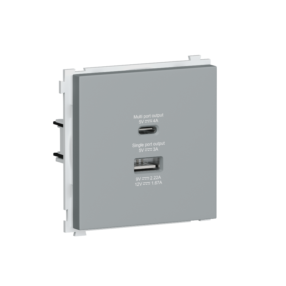 Розетка встраиваемая USB Donel R98 тип A+С быстрая зарядка Серый матовый DA20400-DA27740