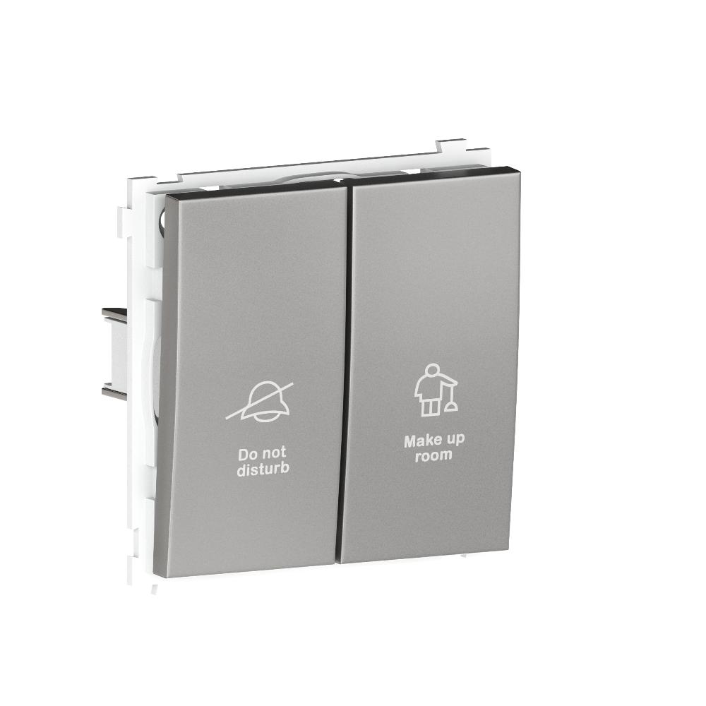 Выключатель двухклавишный встраиваемый Donel R98 Metal с символами DND/MUR Благородная сталь DA25800-DA888ES