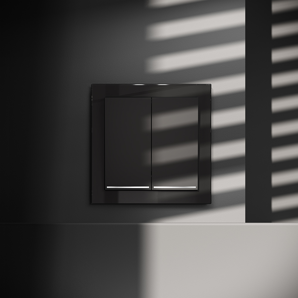 Выключатель двухклавишный встраиваемый Voltum S70 с подсветкой Черный матовый VLS020208 — изображение 4