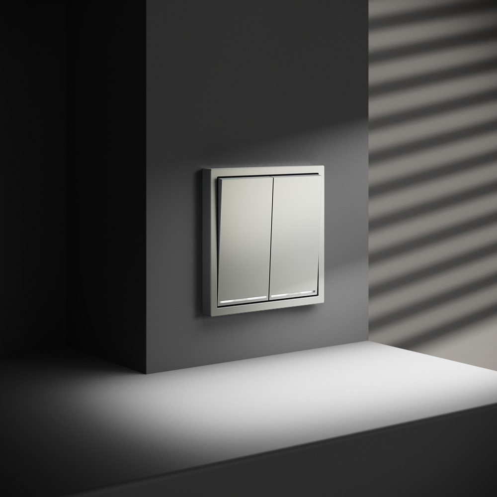 Выключатель двухклавишный встраиваемый проходной Voltum S70 с подсветкой Сталь VLS020405 — изображение 4