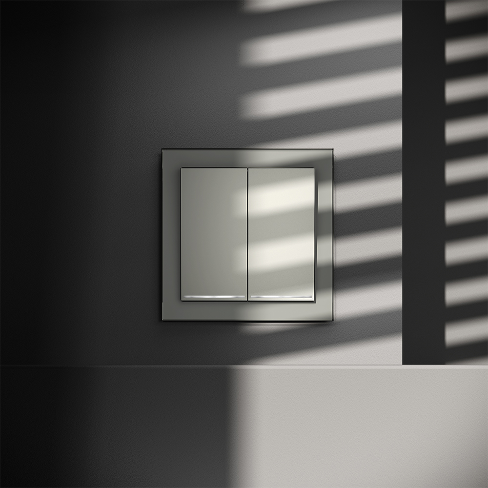 Выключатель двухклавишный встраиваемый проходной Voltum S70 с подсветкой Сталь VLS020405 — изображение 5