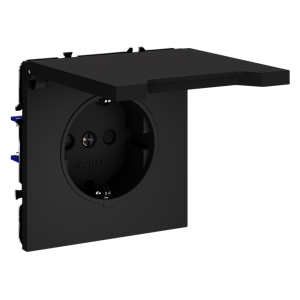 Розетка встраиваемая Voltum S70 с заземлением, защитными шторками и крышкой Черный матовый VLS040308