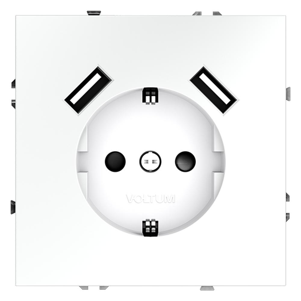 Розетка встраиваемая Voltum S70 с заземлением, шторками и USB A+A Белый матовый VLS040402