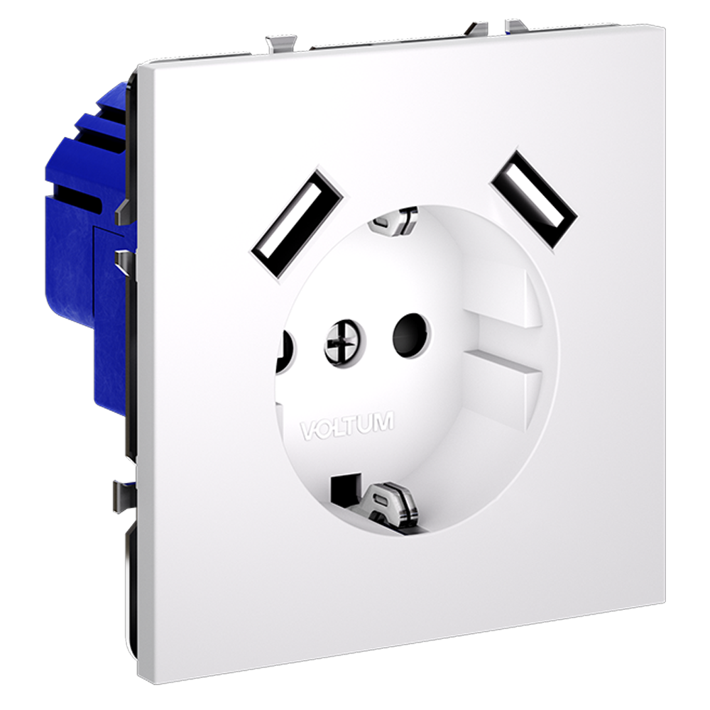 Розетка встраиваемая Voltum S70 с заземлением, шторками и USB A+A Белый матовый VLS040402 — изображение 2