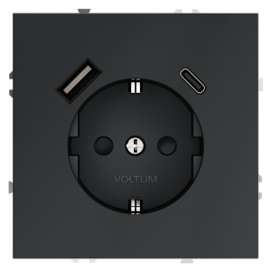 Розетка встраиваемая Voltum S70 с заземлением, шторками и USB A+C Графит VLS040507
